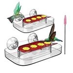 2 Pack Hummingbird Feeders with 8 Ports and 1 Brush - Strong Suction Cups Window Hummingbird Feeder for Secure Attachment - Red Top Fill Window Hummingbird Feeder for Viewing - Easy Clean and Refill