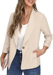 GRECERELLE Womens Blazer Suit Open Front Cardigan Ruched Sleeve Work Office Blazer Jacket with Buttons Pockets, 06 Beige, 14-16