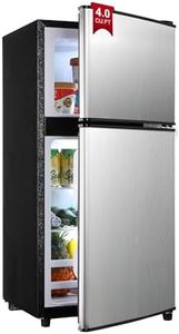 Mini Fridge with Freezer, 4.0 Cu. Ft. Double-Door Mini Refrigerator with 7-Level Adjustable Thermostat & Adjustable Glass Shelves, Compact Dorm Fridge 37 dB Low Noise for Bedroom, Apartment, Silver