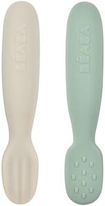 Beaba Kids Silicone Pre-Spoon, Sage Green/Velvet Grey (2-Piece Set)