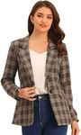 Allegra K Women's Casual Blazer Notched Lapel One Button Houndstooth Blazer Jacket Light Brown X-Small