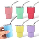 CUPITUP 3oz Mini Tumbler Shot Glass With Straw and Lid, Set Of 6 Mixed Colors Stainless Steel Blank Sublimation Mini Shot Glass Tumblers 3oz for Wedding Birthday Bachelorette Party Favors