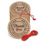 Flybuy Hub Thank You Cards Gift Tags Kraft Paper Hang Tags Wedding Party Favor, Birthday Party, Handmade Tag, Eco-Friendly, Brown Tags with Thread Pack of 50 (Design 7)