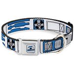 Buckle-Down Dog Collar Seatbelt Buckle Star Wars R2D2 Bounding Parts White Black Blue Gray Red 18 to 32 Inches 1.5 Inch Wide, Multi Color (DC-SB-SWBA-WSW104-1.5-L)