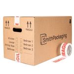 SmithPackaging 10 Large Strong Cardboard Packing Moving House Boxes with Fragile Tape 51cm x 29cm x 29cm Carry Handles and Room List