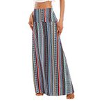 Zando Long Skirts for Women High Waisted Maxi Skirt Casual Trendy Dresses Fold-Over Workout Stretchy Flared Flower Skirt for Girls Geometric Stripe Large