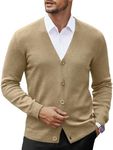 COOFANDY Men's V Neck Cardigan Sweater Casual Lightweight Button Down Knitted Cardigan Sweater Khaki