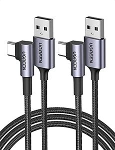 UGREEN USB C Cable Right Angle 90 Degree USB A to Type C Fast Charger 2 Pack Compatible for iPhone 16 15 Pro Max, Galaxy S24 S23 S22 S21, PS5 Controller, LG G8 G7 V40 V20, Switch, Moto G7, 2M