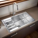 Ruhe® Handmade Single Bowl Kitchen Sink - 32x20x10 inches | 304-Grade Stainless Steel Sink Matte Finish | Kitchen Sink Including Coupling, Waste Pipe & Vegetable Washing Basket | 25 Year Warranty