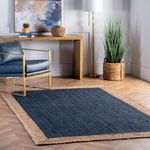 imsid bangol Navy Blue Jute Braided Natural Rug Hand Woven for Living Room Kitchen Entryway Rug, Navy Blue Jute Rectangular Braided Rug, Farmhouse Rag Rug, Rustic Rug 3x9 feet