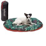 Furhaven Small Dog Bed Trail Pup Travel Pillow Mat w/Stuff Sack, Washable - Paprika/Camo-Paw, Small