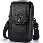 VIIGER Vertical Leather Small Travel Purse Belt Bag for Men Crossbody Purse Mens Belt Pouch Cell Phone Holster with Belt Loop Man Purse Cell Phone Belt Pouch Waist Bag Messenger Shoulder Bag, Black