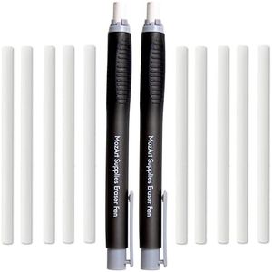 Mozart 2 Eraser Pen with 10 Jumbo Eraser Pen Refills Set, Easy to Use for Mechanical Pencils, Effective for Sketch, Architecture, Drafting, Art, Drawing Supplies., Black and White