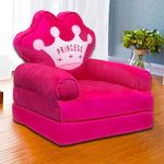 Awsm Collection Kids Fiber Foldable Cartoon Princess Sofa Cum Bed Small Baby Sofa Chair For Room Decoration Gift Purpose (0-2 Years)-Pink - 1 Seater