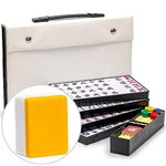 Yellow Mountain Imports Japanese Riichi Mahjong Set - White and Yellow Large Size Tiles and Vinyl Case - with East Wind Tile, Set of Betting Sticks, & Dice