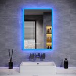 ELEGANT Backlit Bluetooth Bathroom Mirrors with Shaver Socket, 500 x 700 mm Illuminated Wall Mounted Bathroom Vanity Mirror with LED Lights and Demister Pad, Blue Atmosphere Light LED Smart Mirrors