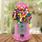 Gumball Machine - 15-inch Vintage Metal and Glass Candy Dispenser Machine for Home, Pink - Coin Operated Toy Bank with Free Spin by Great Northern Popcorn