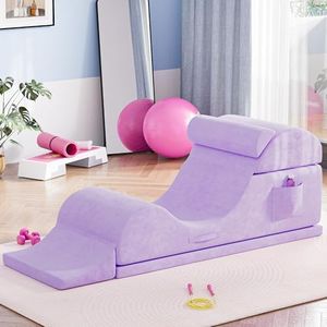 Convertible Yoga Chair for Adults, Ergonomic Foam Lounge with Lumbar Pillow, Washable Cover, Side Pocket, No Assembly Needed – Great for Exercise, Stretching & Relaxation Purple