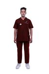 Being Cared Scrubs for Doctors Male| Men's Classic V Neck Scrub Suit in Basic Fabric, Professional Half Sleeves Uniform for Hospital Staff, 4 Pockets Scrub, Maroon, Size: Medium