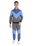 CHKOKKO Men Winter Track Suit Cotton Fleece Hooded Zipper Set - Blue Dark Grey, Xl