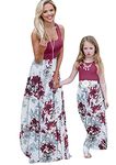 YMING Mother and Daughter A-Line Dress Casual Maxi Dress Sleeveless Dresses Boho Beach Dress Burgundy Flowers L