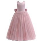 Glamulice Flower Girl Dress Dusty Rose Satin Bridesmaid Long A Line Wedding Pageant Dresses Tulle V Open Back Little Girls Formal Communion Dance Ball Gown Elegant Evening Party Holiday Prom Gowns 5