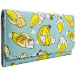 Bananya Cat Anime Fruit-Tastic Peel Out Banana Cat Purse Tri-Fold Coin Pocket & Card Holder, Blue