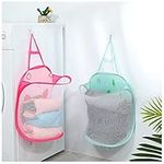 2 Pack Wall Hanging Mesh Laundry Hamper, Pop-up Foldable Laundry Basket with Durable Handles, Portable Washing Laundry Hampers for Dirty Clothes, Toy Tidy Organizer Storage Bin Bag Baskets