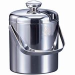 VINN DUNN Ice Bucket with Lid 1.2 Litre Double Walled Insulated Stainless Steel Ice Bucket with Concealed Tong&Carry Handle-145 x 145 x 195 mm