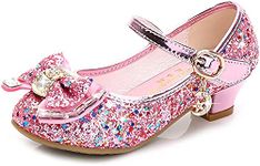 La Vogue Kids Girls Mary Jane Glitter High Heels Princess Dress Shoes Pink 13M