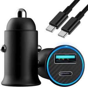 T Tersely USB C Fast Car Charger, 60W Super Mini Metal with PD Type C-C USB C Cable (1M), Dual Port Car Adapter for iPhone 15 Pro Max/14/13, Samsung S23/S22 Ultra, Google 8 Pro/8,MacBook, iPad, More