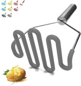 Jell-Cell Potato Masher, Silicone Protect Body with Premuim Stainless Steel Non-Scratch Cookware for Smooth Mashed Potato Vegetables and Fruits Color Grey by