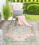 the carpet Palma Indoor & Outdoor Rug, Flat Weave, Robust, Modern Design, Vintage Look, Used Look, Super Flat, UV and Weather Resistant, Orient Pattern, Pink, 80 x 150 cm