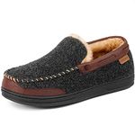 LongBay Men’s Moccasin Slippers Memory Foam Warm House Shoes Indoor Outdoor Rubber Sole（9UK,Black