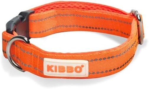 Kibbo Premium Double Padded Reflective Dog Collar | Medium to Large Size Pet Breeds | Ultra Soft Mesh, Nylon, Adjustable Length, Lightweight | Sturdy D-Ring and Buckle | Orange (Large)