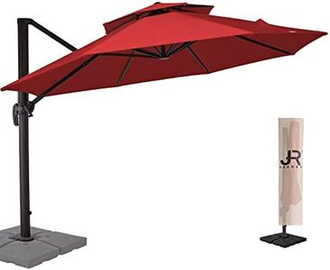 JEAREY 9FT Outdoor Patio Umbrella Outdoor Table Umbrella with Push Button Tilt and Crank, Market Umbrella 8 Sturdy Ribs UV Protection Waterproof for Garden, Deck, Backyard, Pool (Red)