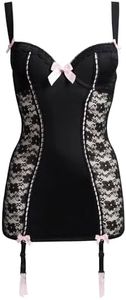 Lovehoney Black Seduce Me Push Up Lace Chemise Lingerie for Women – Sexy Babydoll Style with G String & Garter Straps - Small: 2-4