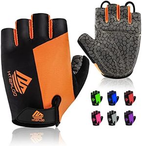 HTZPLOO Bike Gloves Cycling Gloves Biking Gloves for Men Women with Anti-Slip Shock-Absorbing Pad,Light Weight,Nice Fit,Half Finger Bicycle Gloves (Black&Orange, Medium)