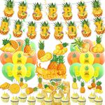 Pineapple Party Decorations Luau Party Supplies Includes Pineapple Happy Birthday Banner Cake Cupcake Toppers Spirals Balloons for Pineapple Birthday Decorations HawaiianTropical Party Decorations