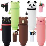 SELLERFLOR Standing Silicone Pencil Case Cute Telescopic Pen Holder Kawaii Stationery Pouch Makeup Cosmetics Bag For School Students Office Women Teens Girls Boys (White Panda)