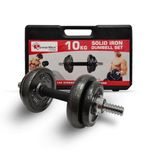 PowerMax Fitness PDS-10 Adjustable Dumbbell Set, 10KG Total, Solid Iron Plates, Chromed Connecting Rod, Spin Lock Collars, Home Gym Strength Training