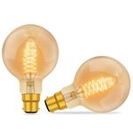 Caldarax B22 Vintage Bayonet Edison Light Bulbs, G80 Dimmable, Warm White 2700K, 600LM, AC 230V, Decorative Bulbs, Globe Vintage Spiral Filament Light, 2 Pack