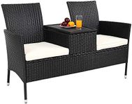 CASARIA® Polyrattan 2 Seater Garden Love Seat Bench | Integrated Table with Opening Storage Box | 7cm Cushions | Patio Balcony Cinema Furniture | 320kg Weight Capacity | 143x64x88cm
