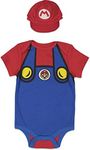 Super Mario Nintendo Newborn Baby Boys Costume Short Sleeve Bodysuit & Hat Blue 3-6 Months