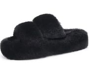 COFACE Womens House Slippers Woman Fuzzy Fluff Indoor Slipper Ladies Furry Fur Bedroom Slip On Slipers Women’s Orthopedic Arch Support Home Shoes Winter Open Toe Plush Shearling Slide Black Size 5