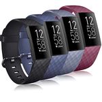 Tobfit Sport Bands Compatible for Fitbit Charge 3 and Charge 3 SE, 4 Pack, Soft Rubber Strap for Women/Men, Wine Red, Black, Blue, Blue Grey, Small