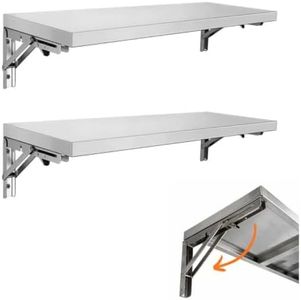 SWOTCATER Stainless Steel Folding Concession Shelf 2 Pack 12" x 36", Drop Down Folding Serving Food Shelves, Heavy Duty Wall Mount Shelving Rack for Concession Windows, Food Truck