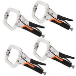 JEUIHAU 4 Pack 6 Inch Metal Grip Locking C Clamp, Adjustable Welding Locking C Clamps, Heavy Duty C Clamps with Adjustable Screw and Swivel Pads for Woodworking, Welding, Aligning, Cabinetry