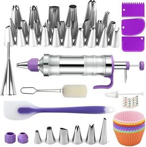 Dessert Decorating Syringe Set, Icing Piping Kit Stainless Steels Cake Decorating Tools 30 Piping Icing Nozzles Cupcake Decorating Kit - Purple