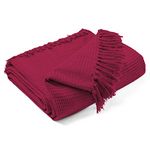 EHC Waffle Cotton Woven Large Sofa Throw 2 Seater Chair/Sofa/Bed 178 x 254 cm, Wine